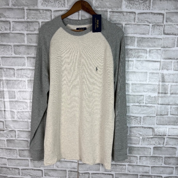 Polo Ralph Lauren Oatmeal & Gray Textured Raglan Baseball Style Sleeves T-Shirt - Picture 2 of 4